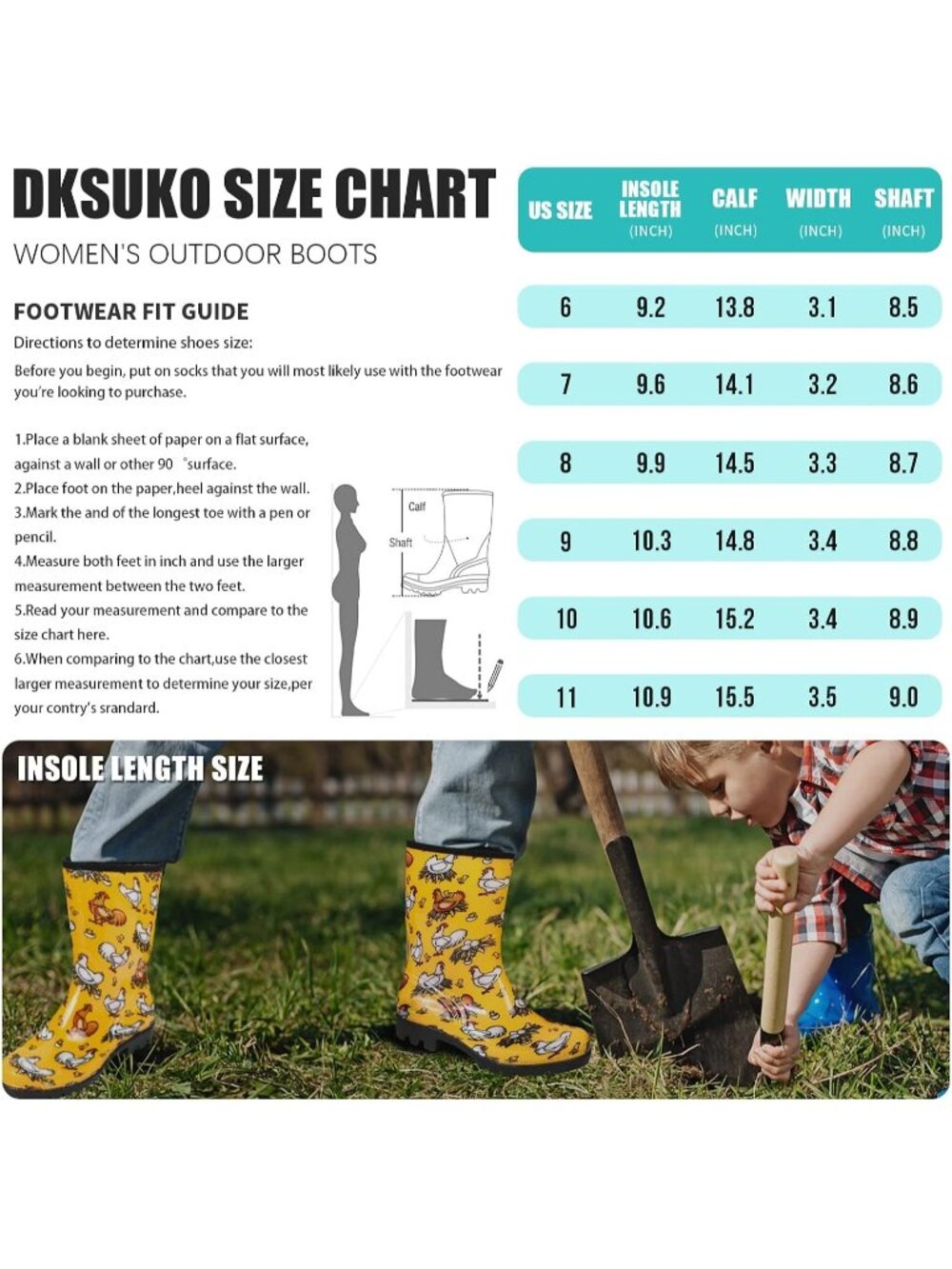 Women's Yellow Wide Calf Waterproof Rubber Garden Cushioned Insole Rain Boots - Picture 6 of 6